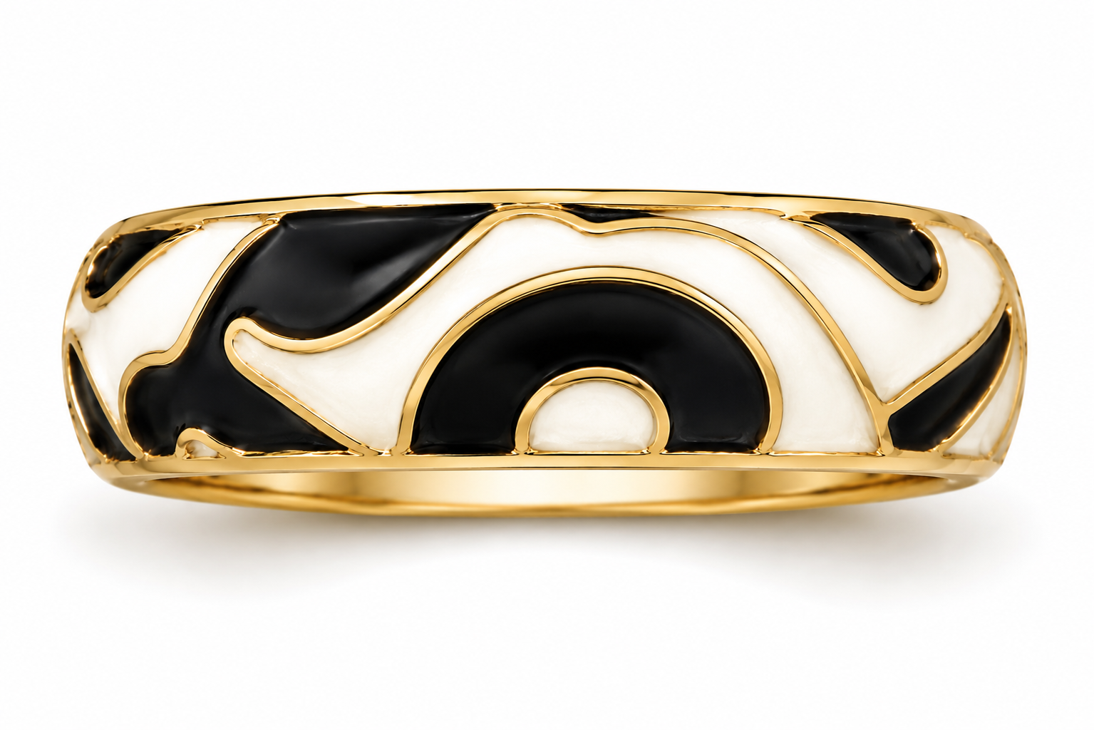 Black & White Abstract Sunrise Enamel Ring