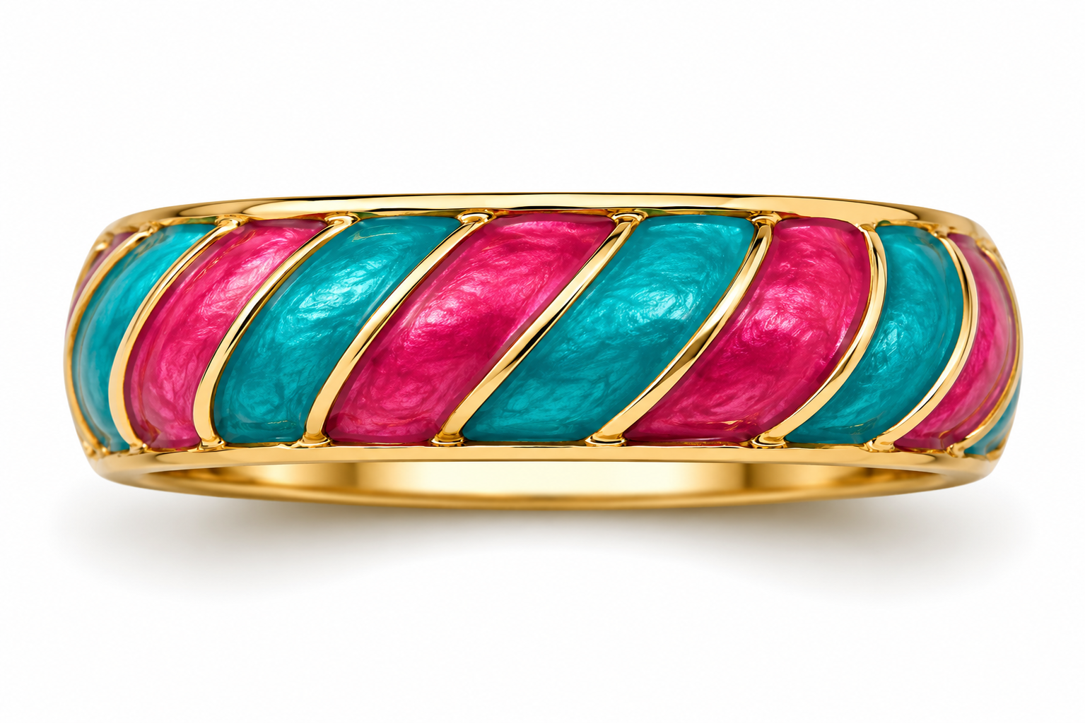 Pink & Teal Diagonal Stripe Enamel Ring
