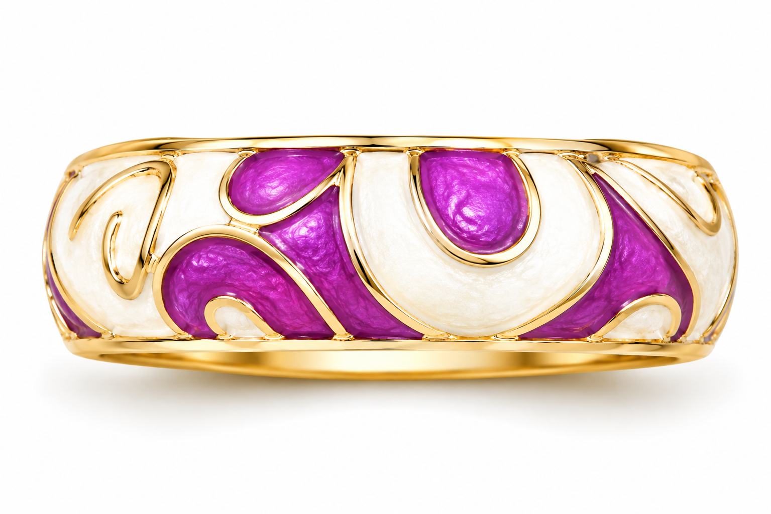 White & Fuchsia Swirl Enamel Ring