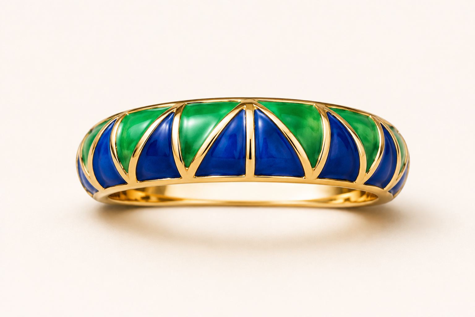 Blue & Green Geometric Fan Enamel Ring