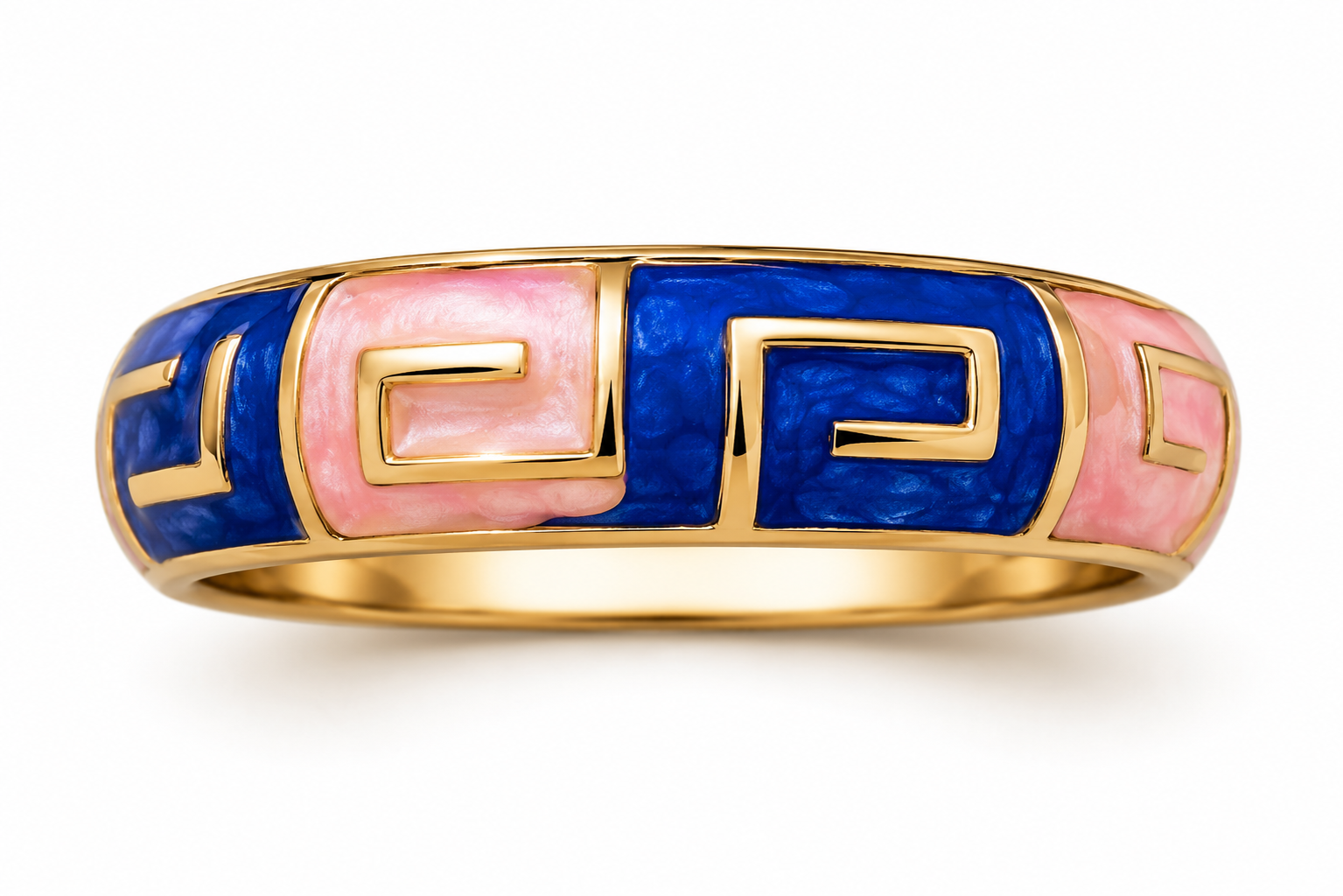 Navy & Blush Greek Key Enamel Ring