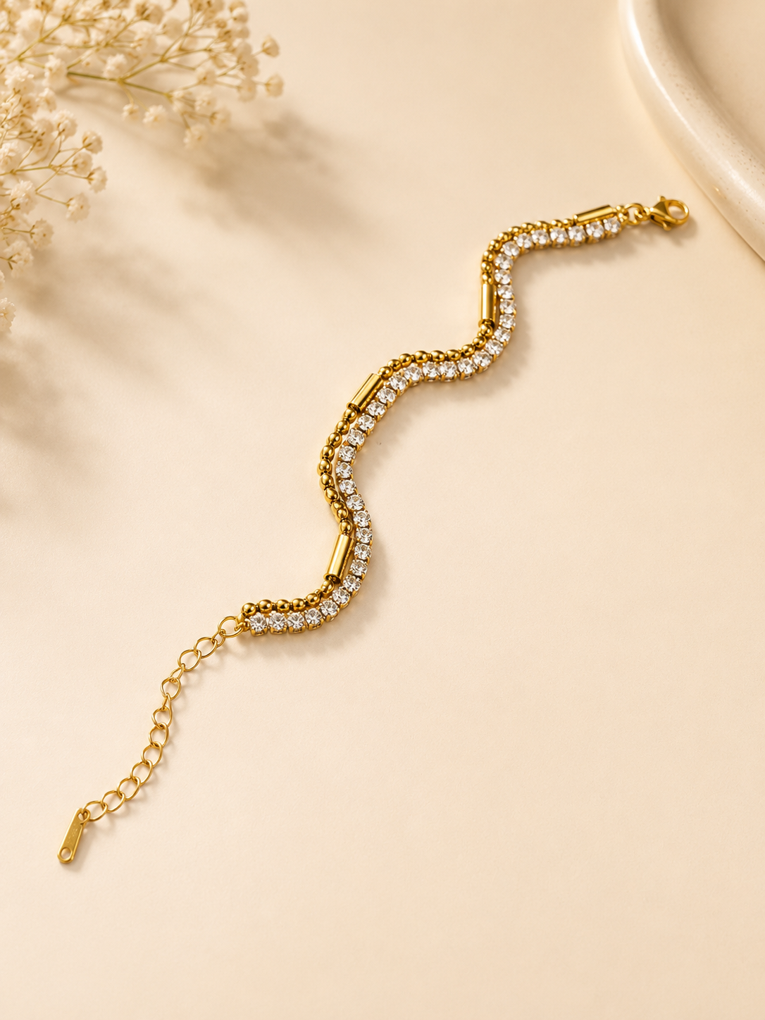 Crystal Tennis Bracelet with Gold Bar Dividers