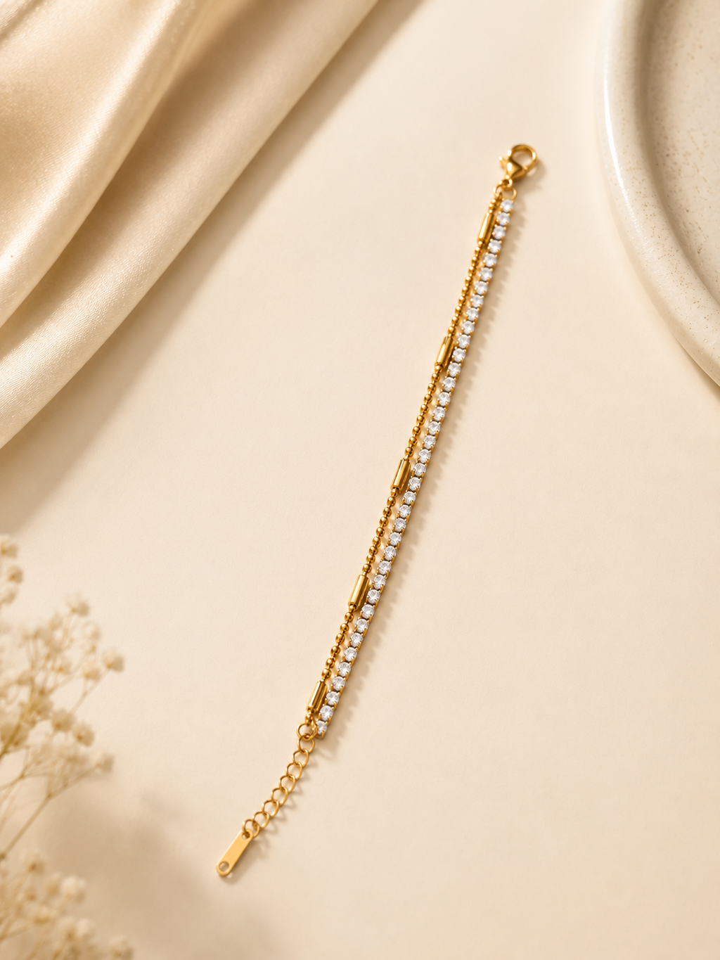 Crystal Tennis Bracelet with Gold Bar Dividers