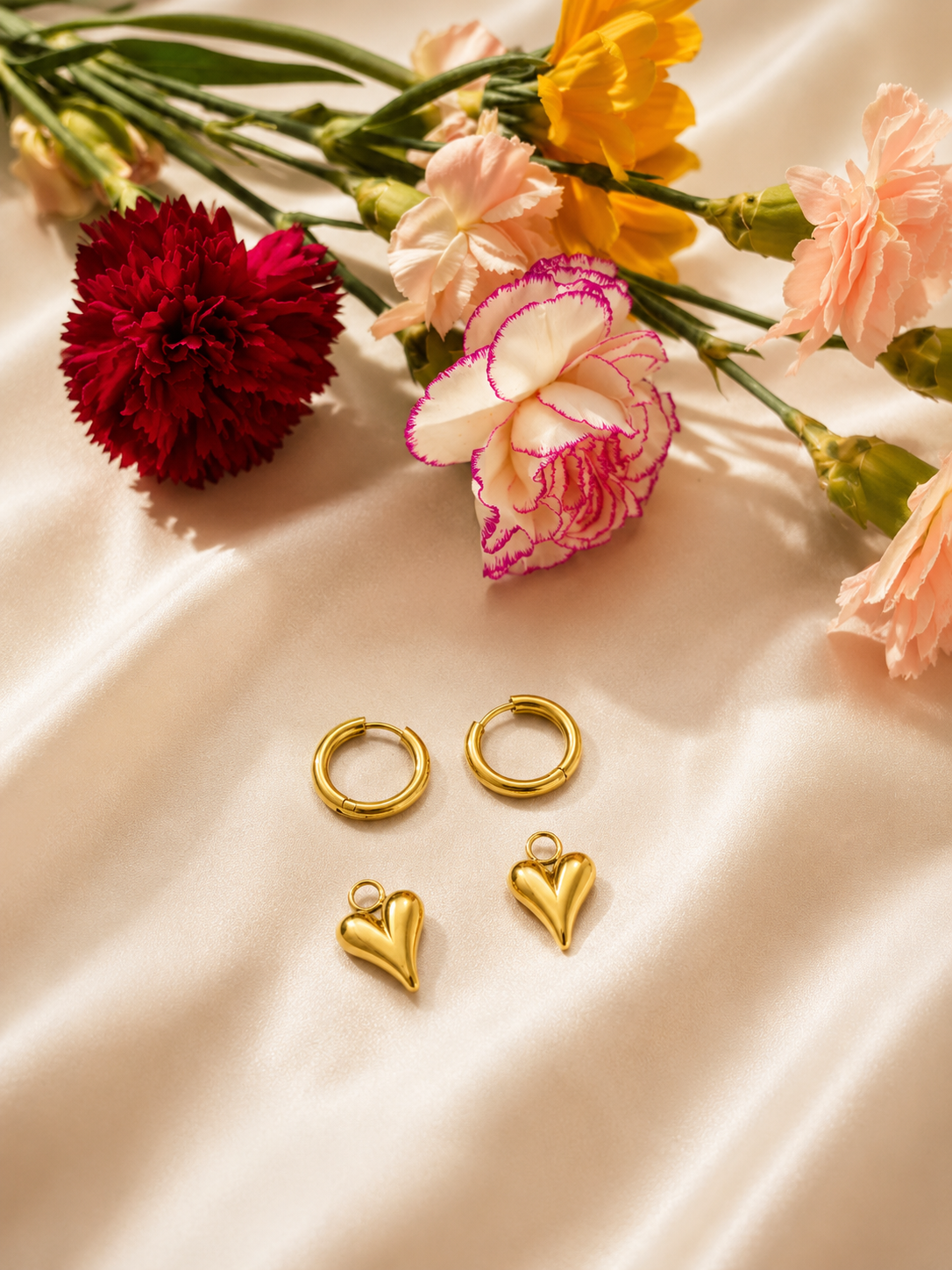 Gold Heart Drop Huggie Earrings