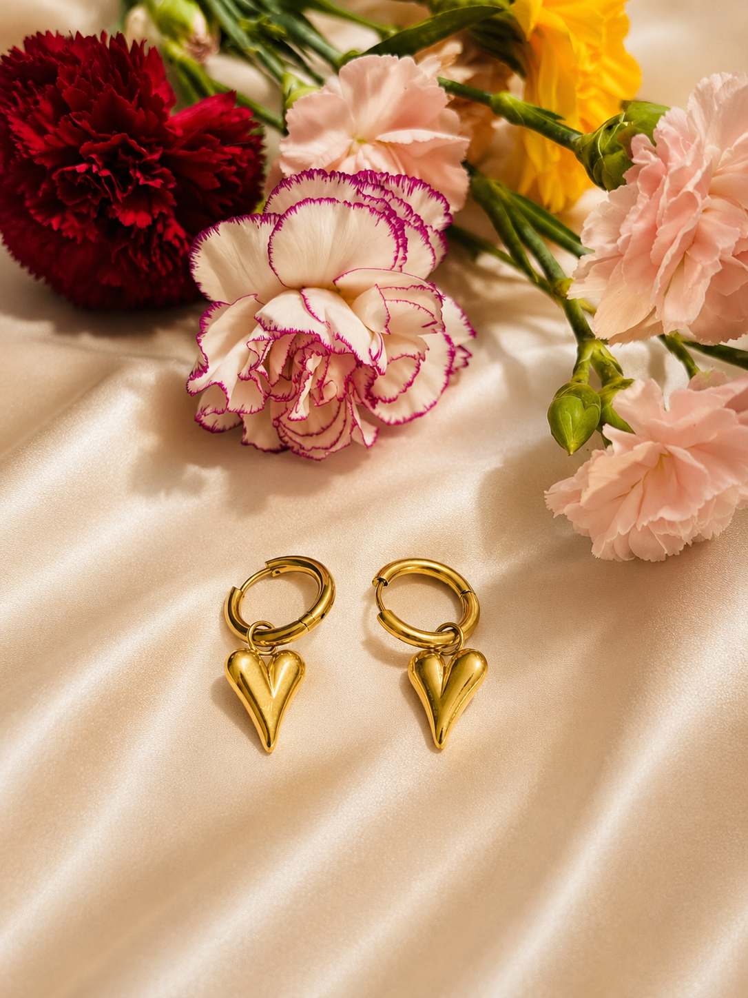 Gold Heart Drop Huggie Earrings