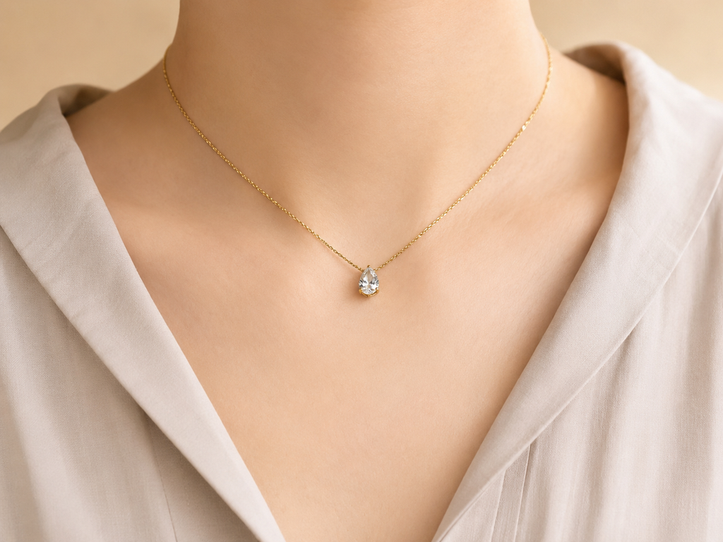 CZ Teardrop Solitaire Necklace