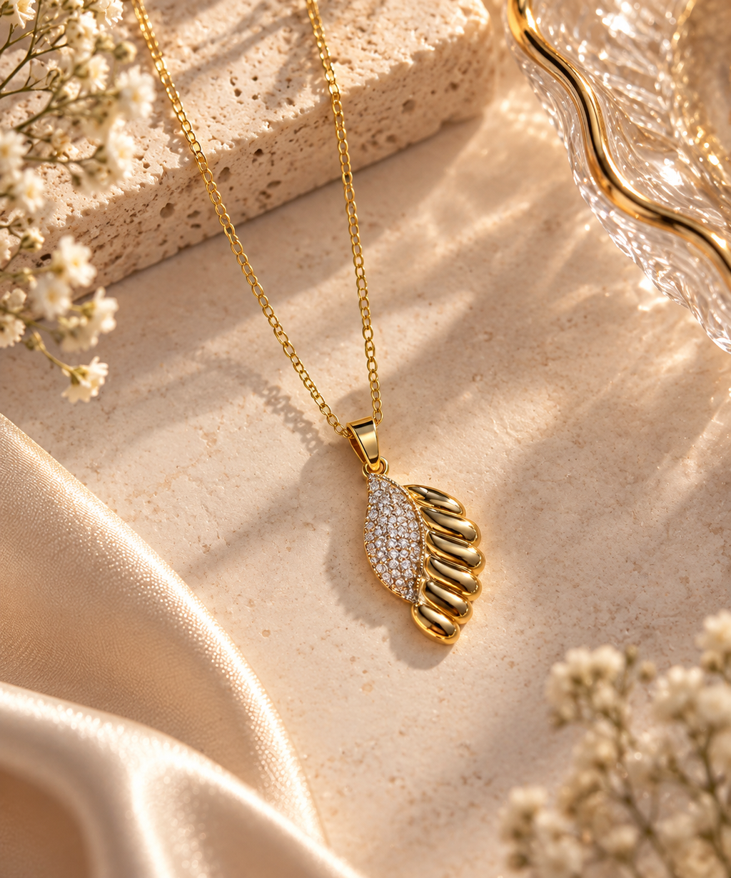 Sylva Anti-Tarnish Crystal Leaf Pendant Necklace
