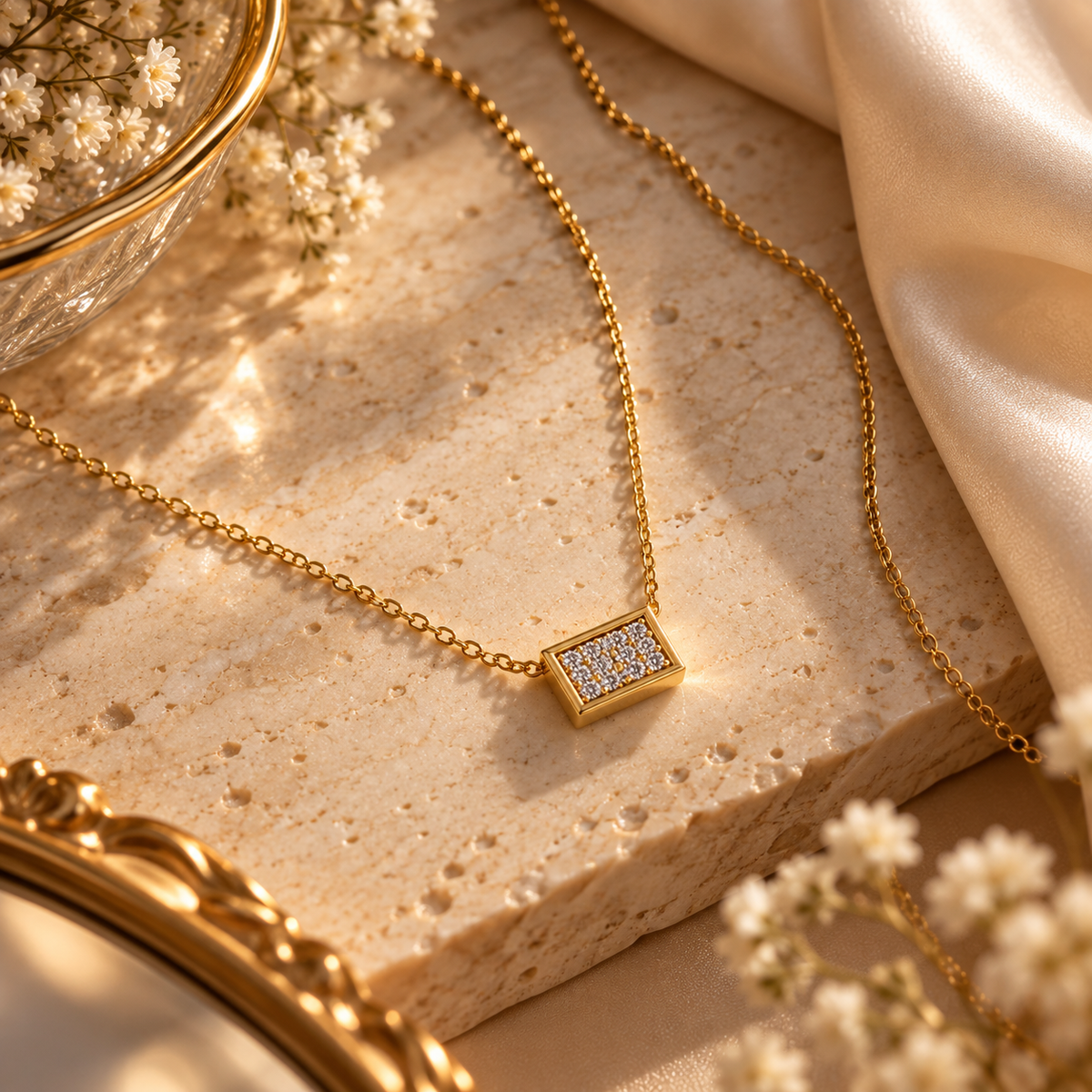 Astra Anti-Tarnish Crystal Bar Pendant Necklace