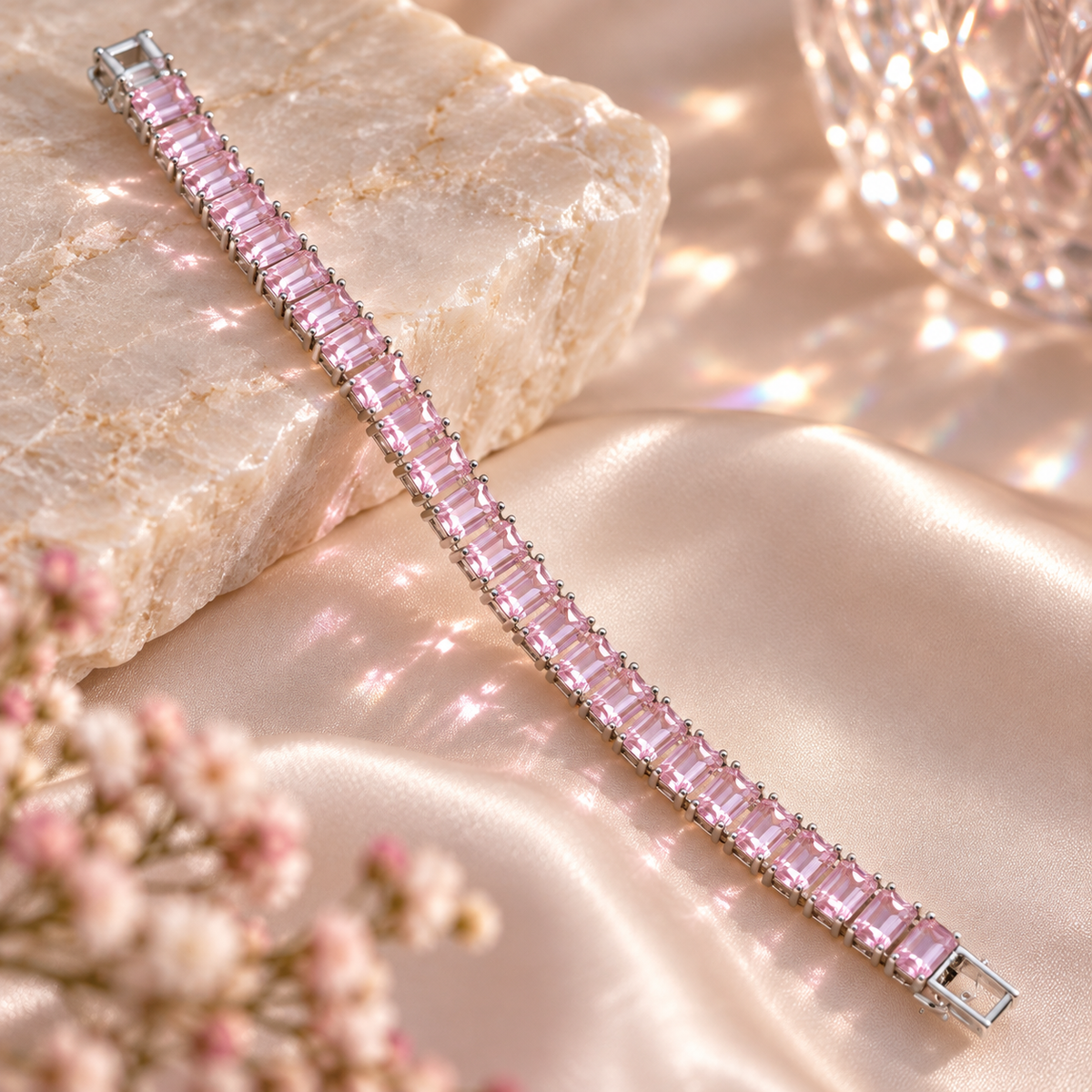 Rosaline Anti-Tarnish Pink Baguette Tennis Bracelet