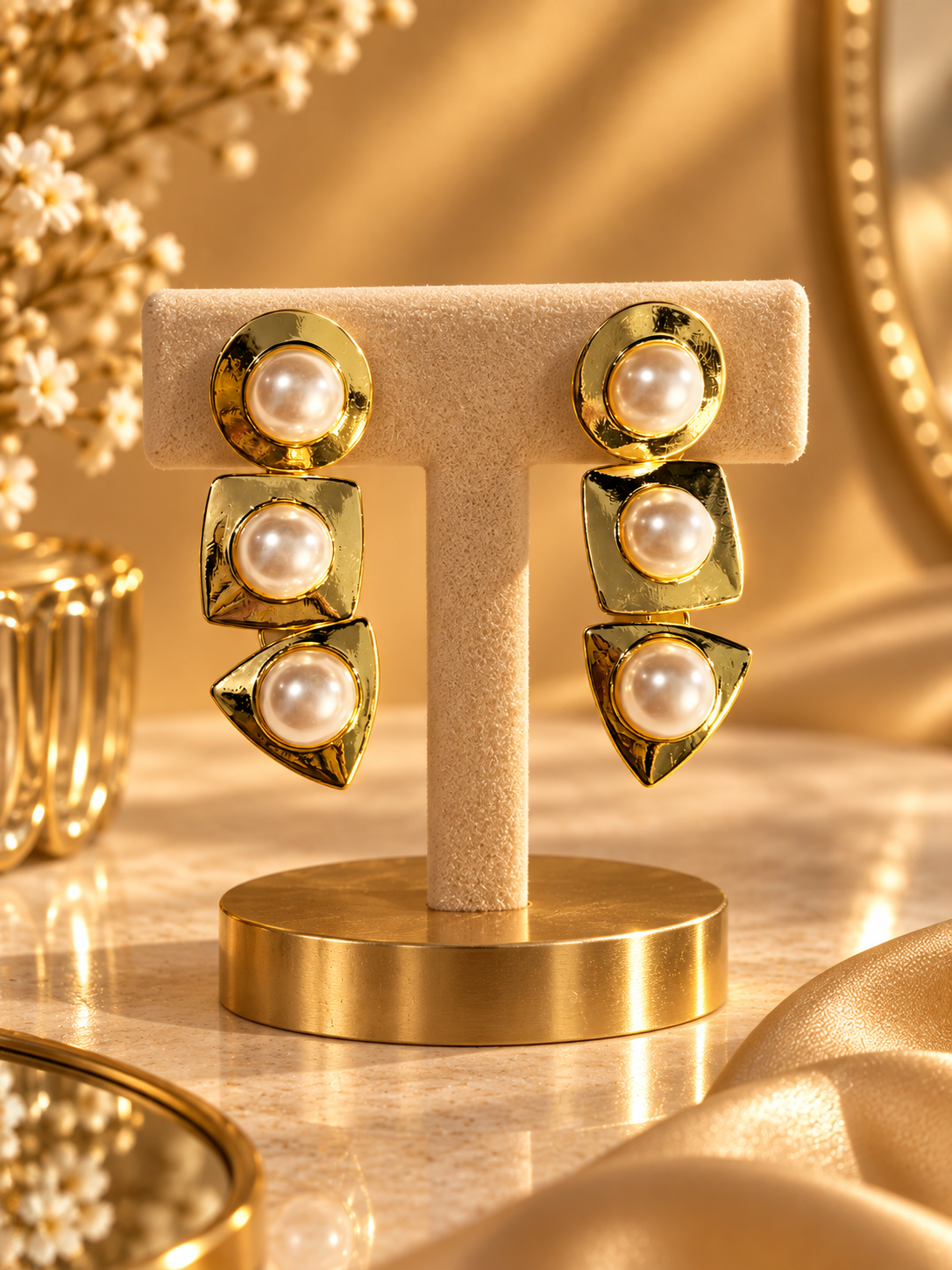 Aveline Anti-Tarnish Geometric Pearl Drop Earrings