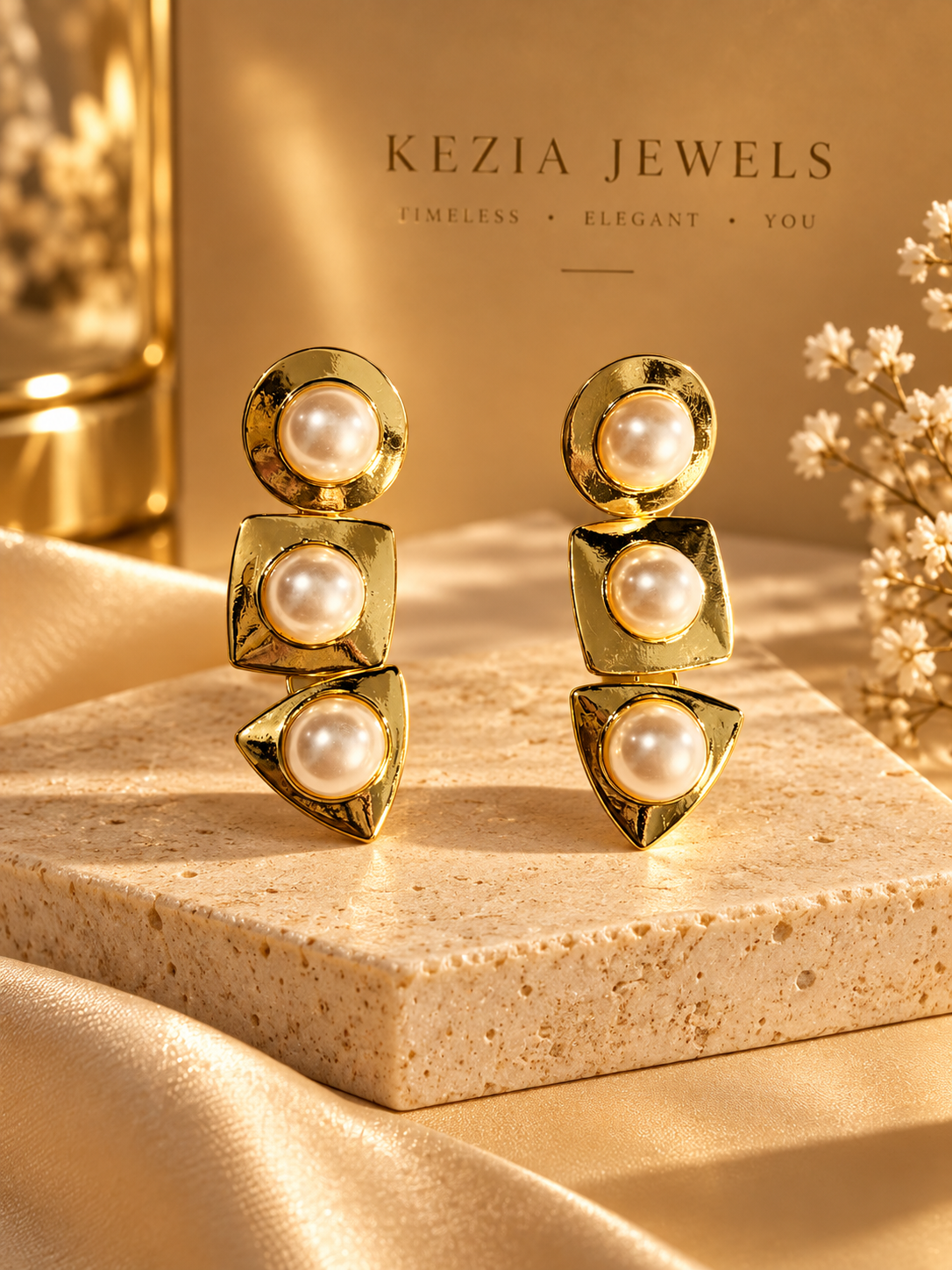 Aveline Anti-Tarnish Geometric Pearl Drop Earrings
