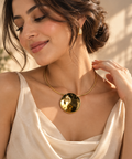 Orbella Anti-Tarnish Polished Disc Pendant Collar Necklace