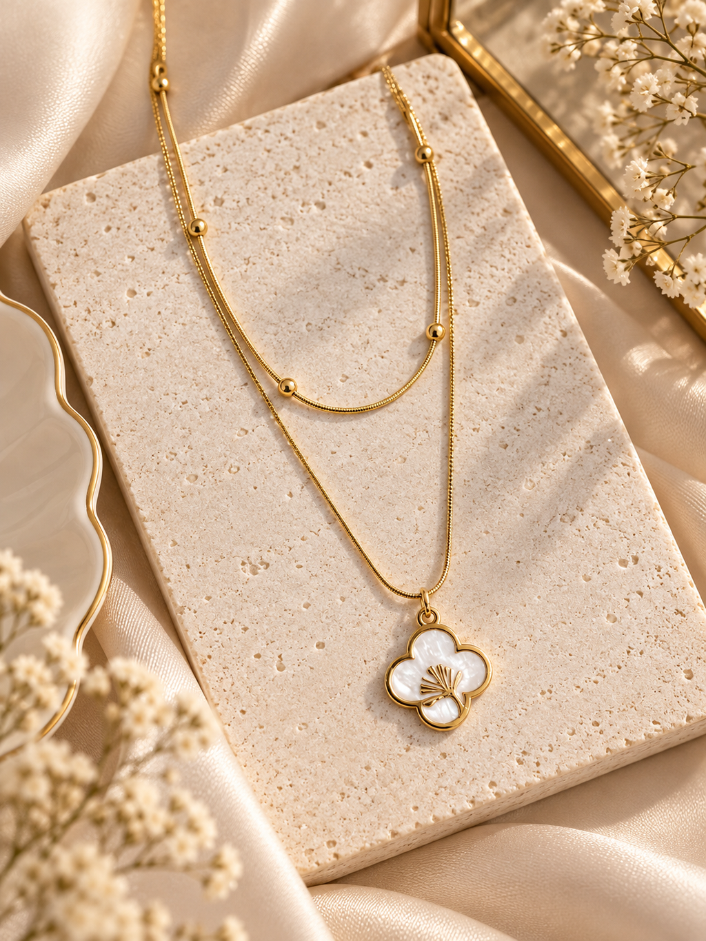 Camellia Anti-Tarnish White Flower Layered Necklace