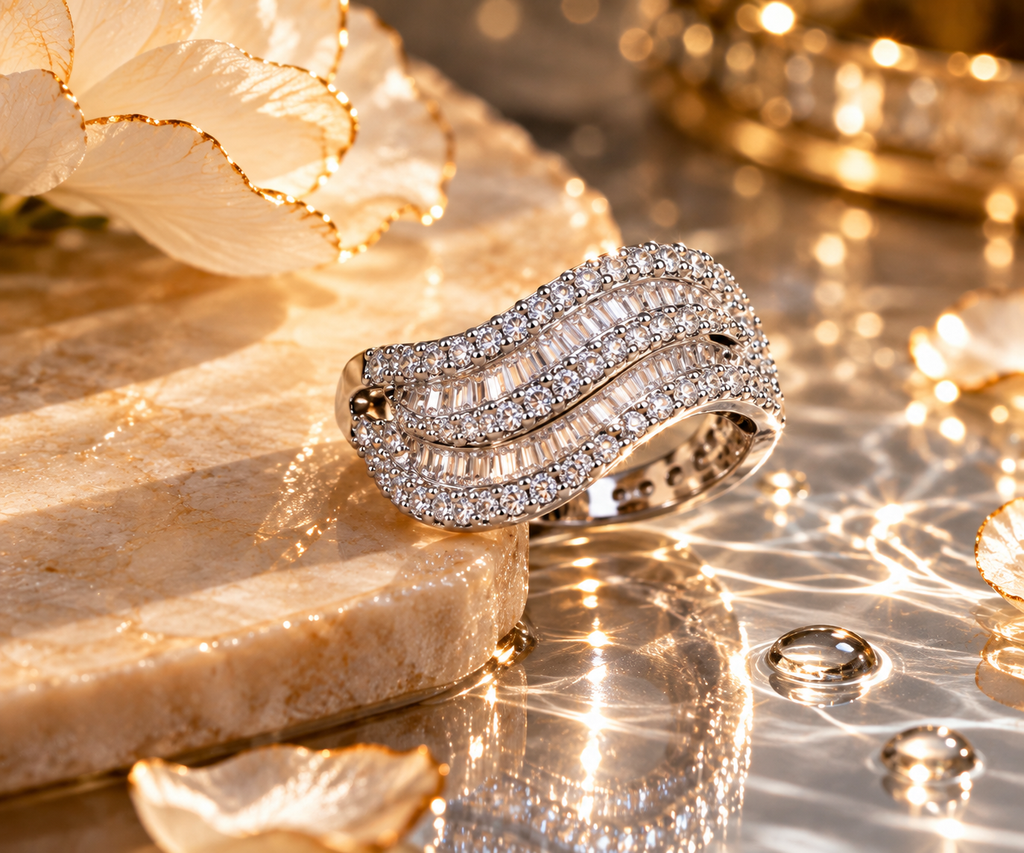Wave Sparkle Adjustable Ring