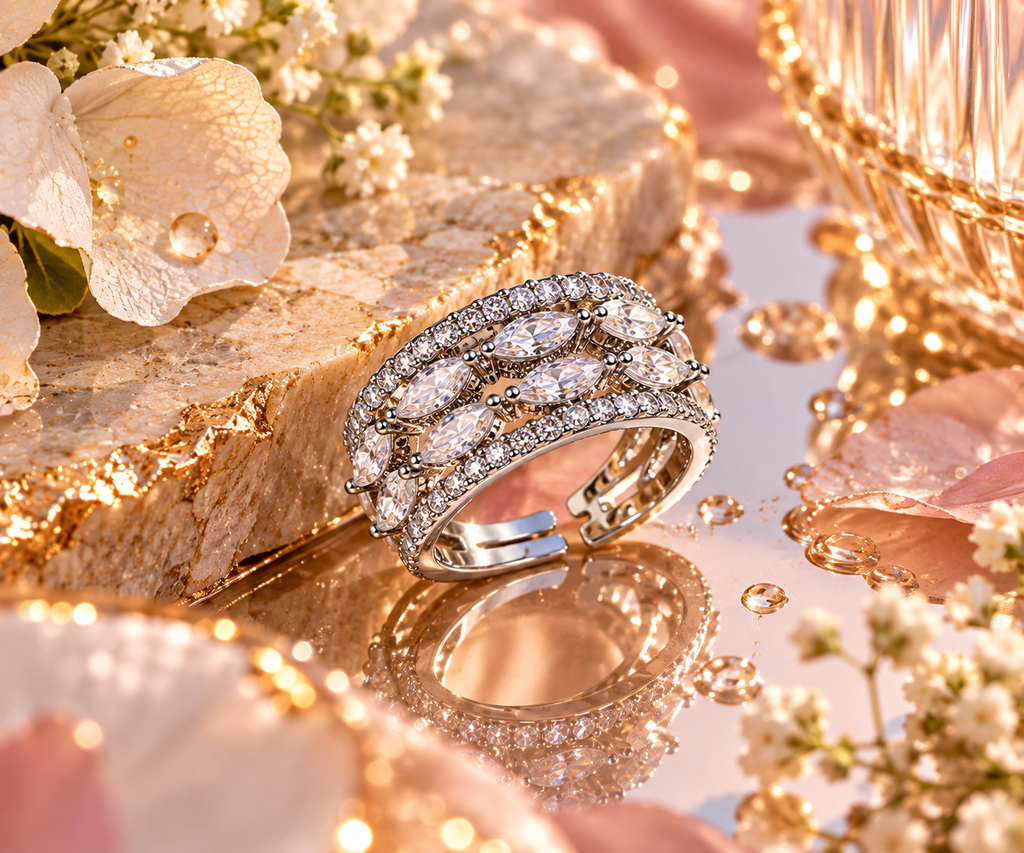 Marquise-Style Layered Adjustable Ring