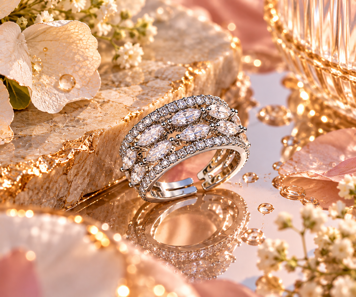 Marquise-Style Layered Adjustable Ring