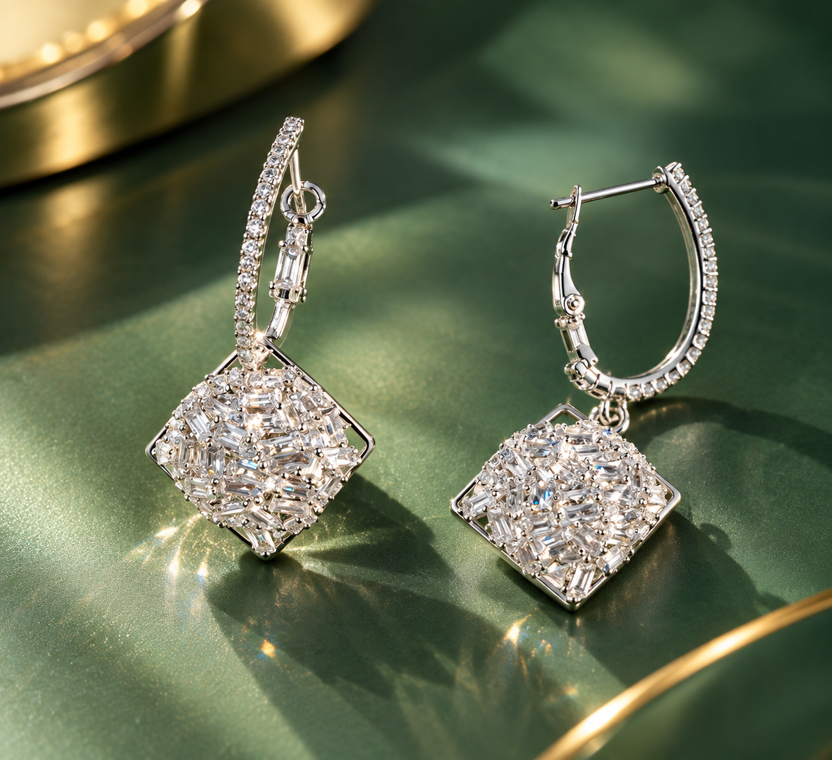 Silver Geometric Sparkle Drop Earrings