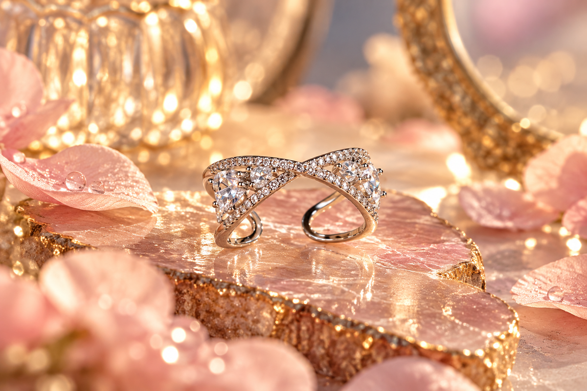 Silver Bow Sparkle Adjustable Ring