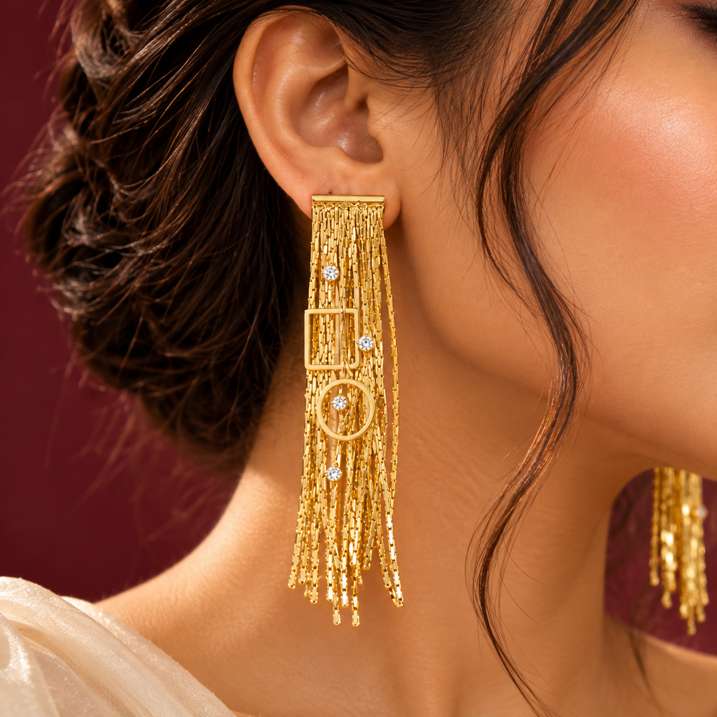 Golden Geometric Tassel Earrings