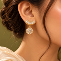 Golden Crescent Bloom Drop Earrings