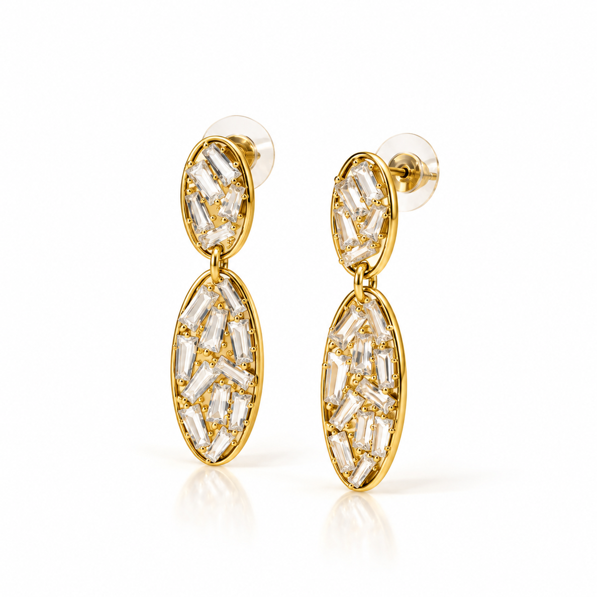 Golden Oval Sparkle Drop Earrings