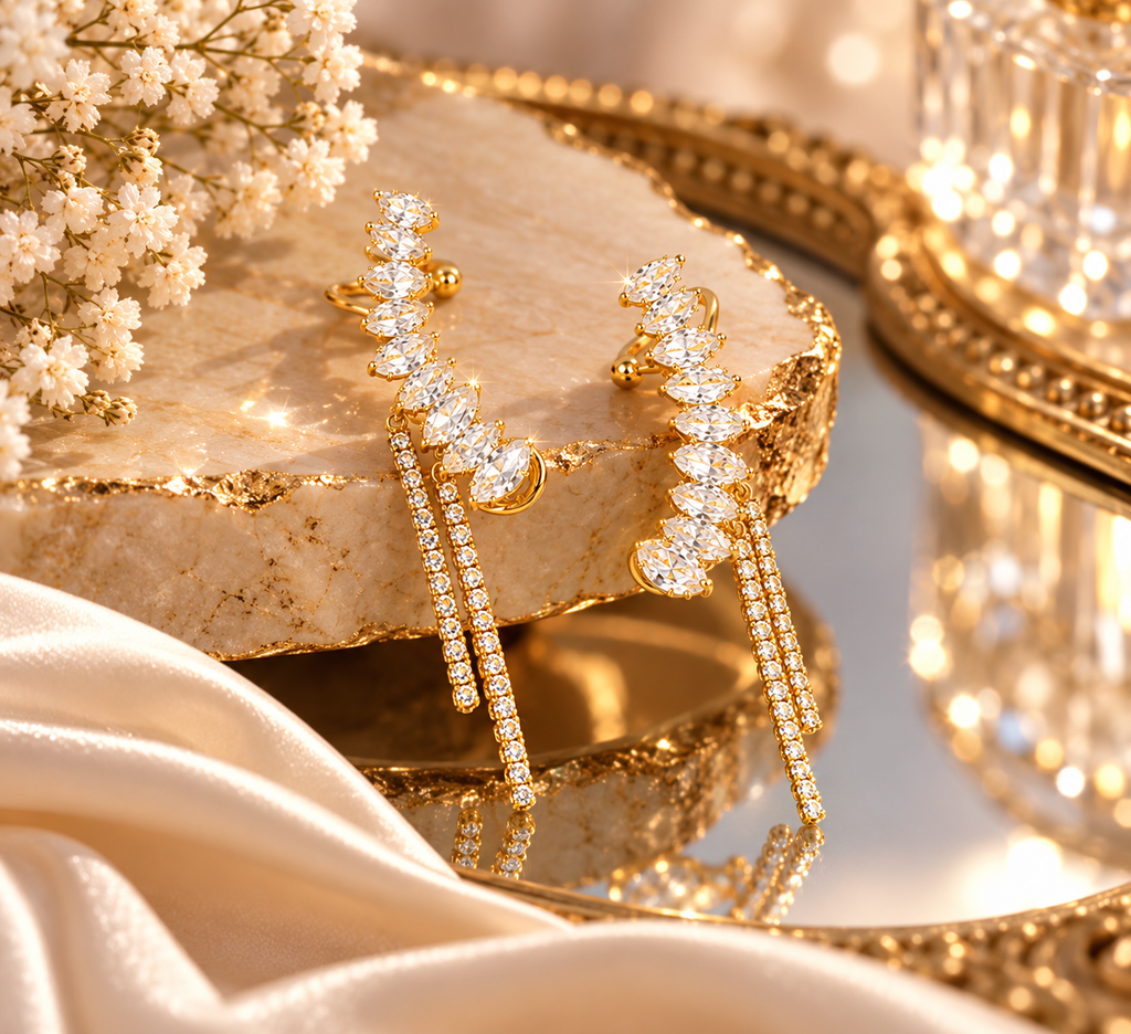 Golden Cascade Sparkle Earrings