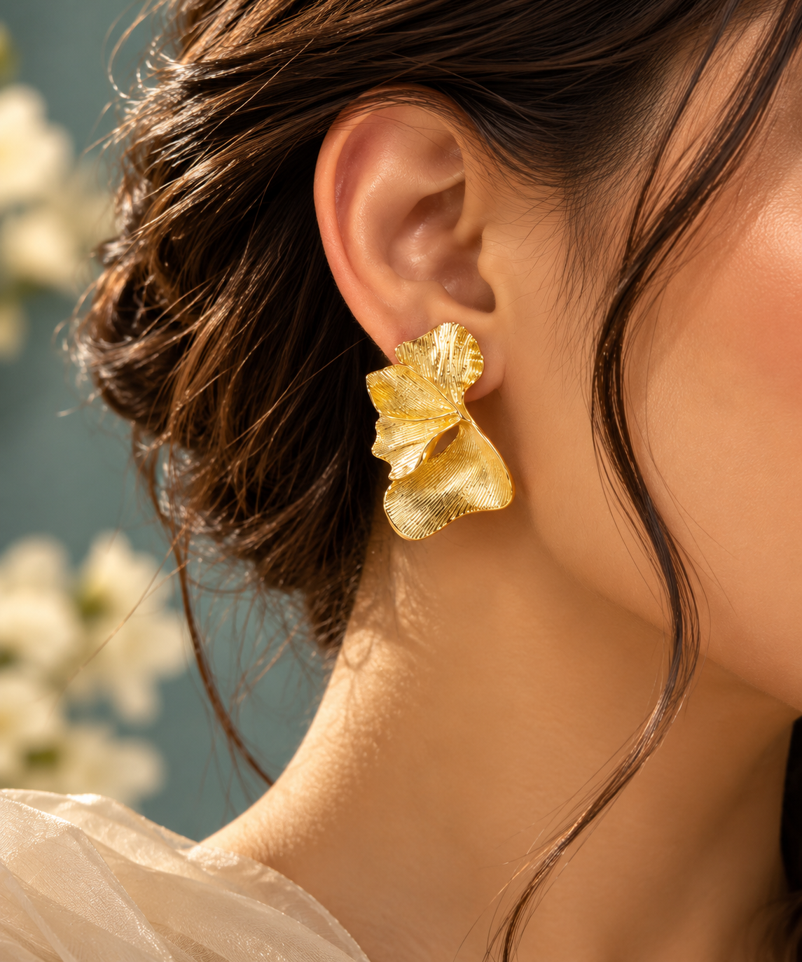 Golden Ginkgo Leaf Earrings