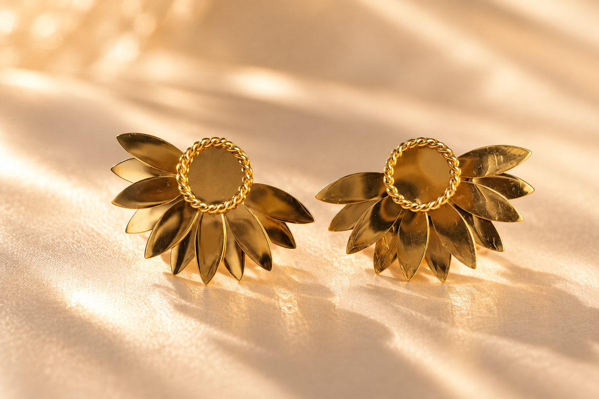 Golden Sunflower Stud Earrings