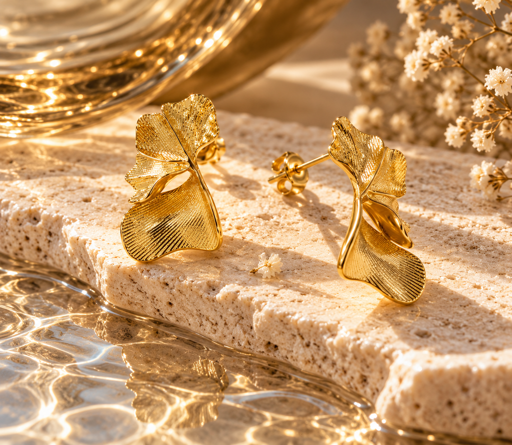 Golden Ginkgo Leaf Earrings
