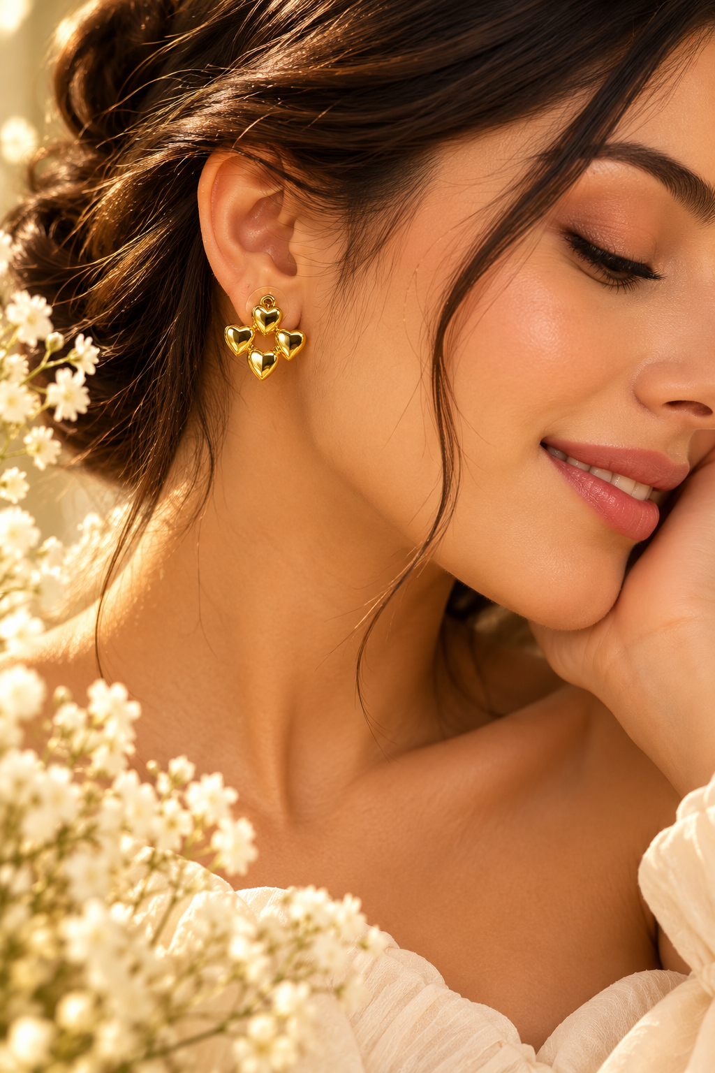 Golden Heart Cluster Earrings