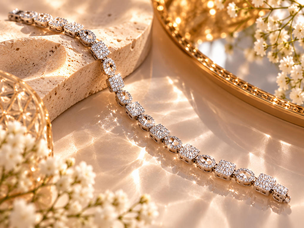 Silver Oval & Cushion Sparkle Adjustable Bracelet