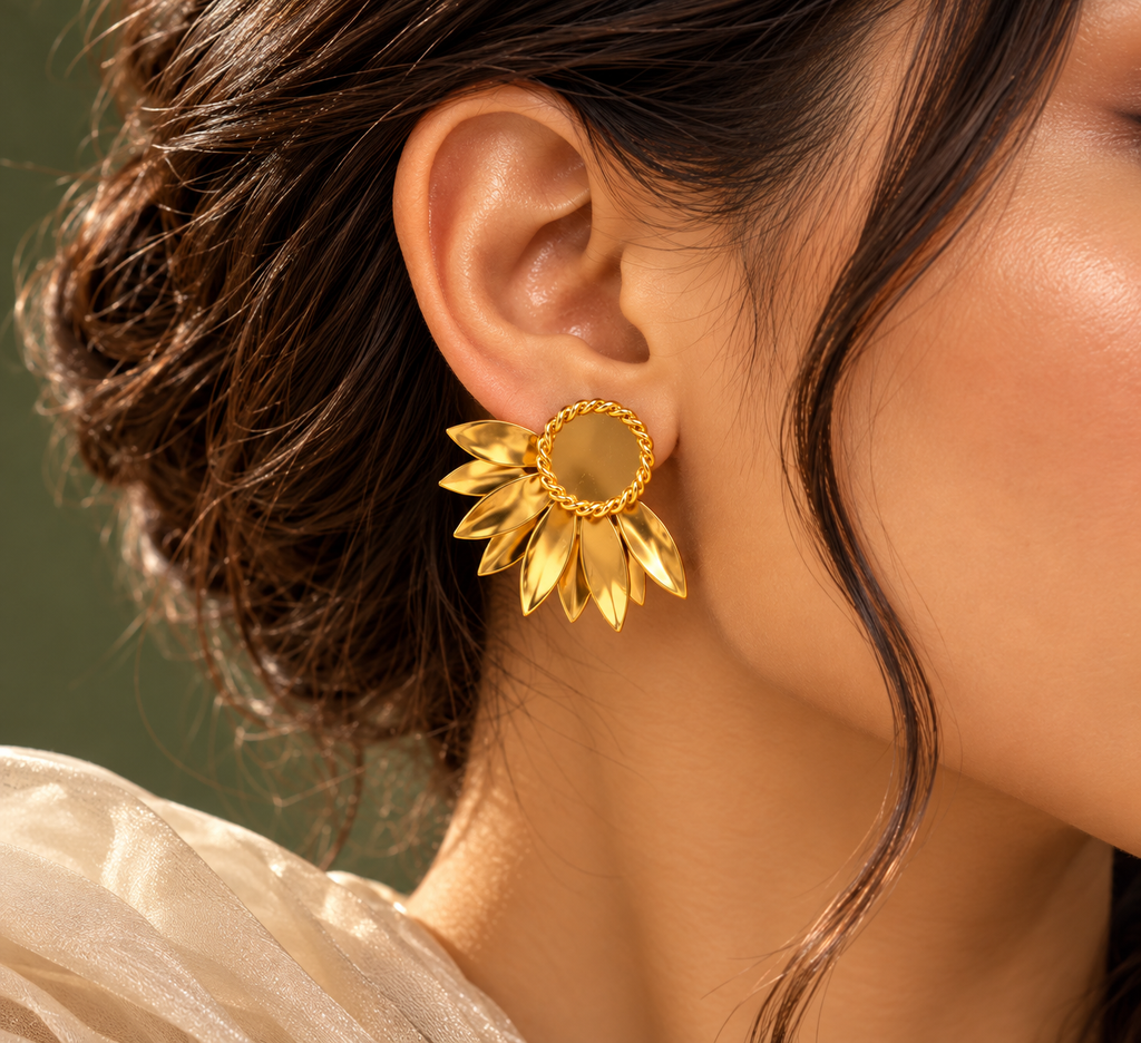 Golden Sunflower Stud Earrings