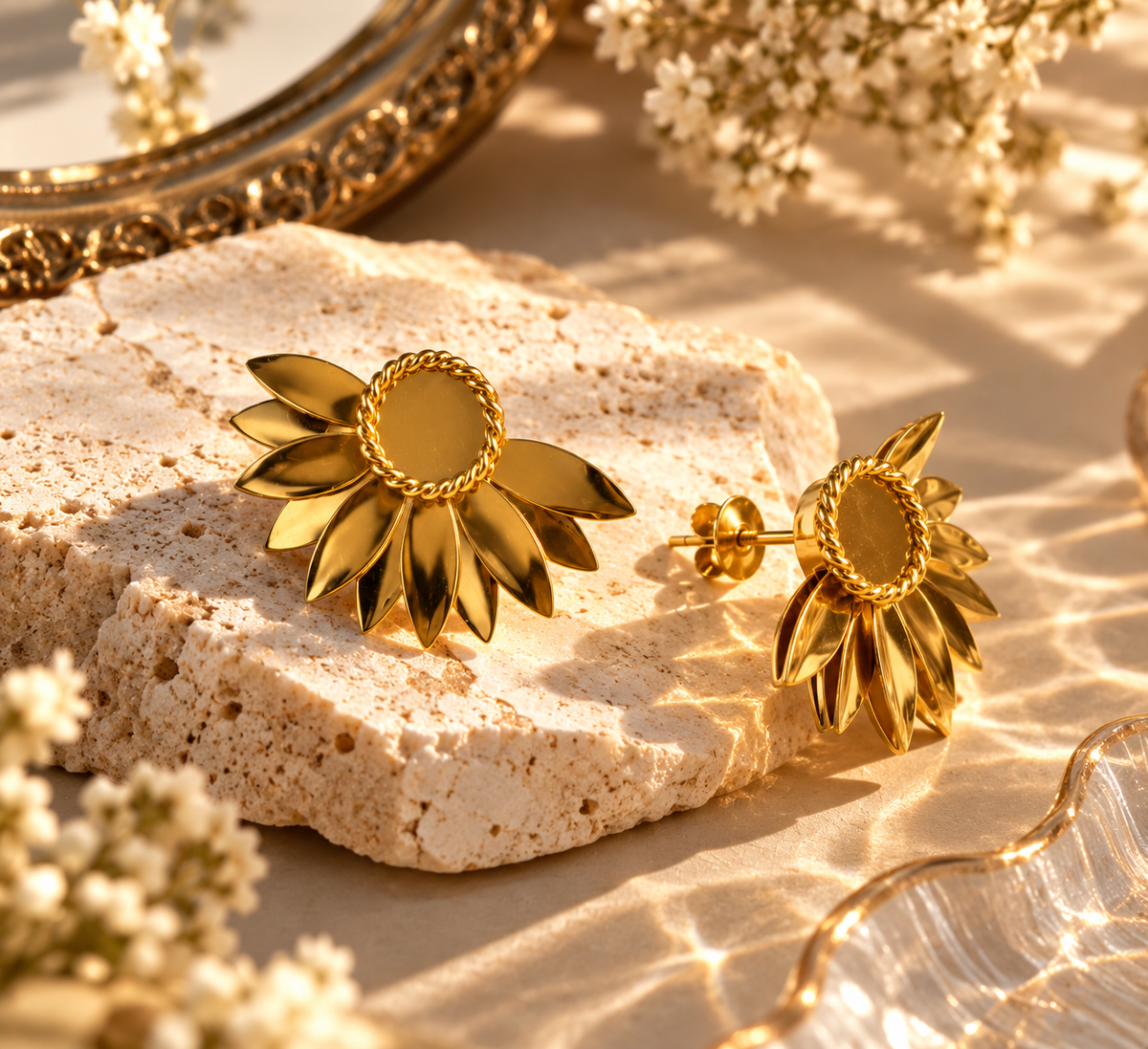 Golden Sunflower Stud Earrings