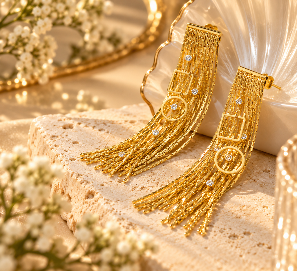 Golden Geometric Tassel Earrings