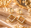 Golden Art Deco Square Drop Earrings