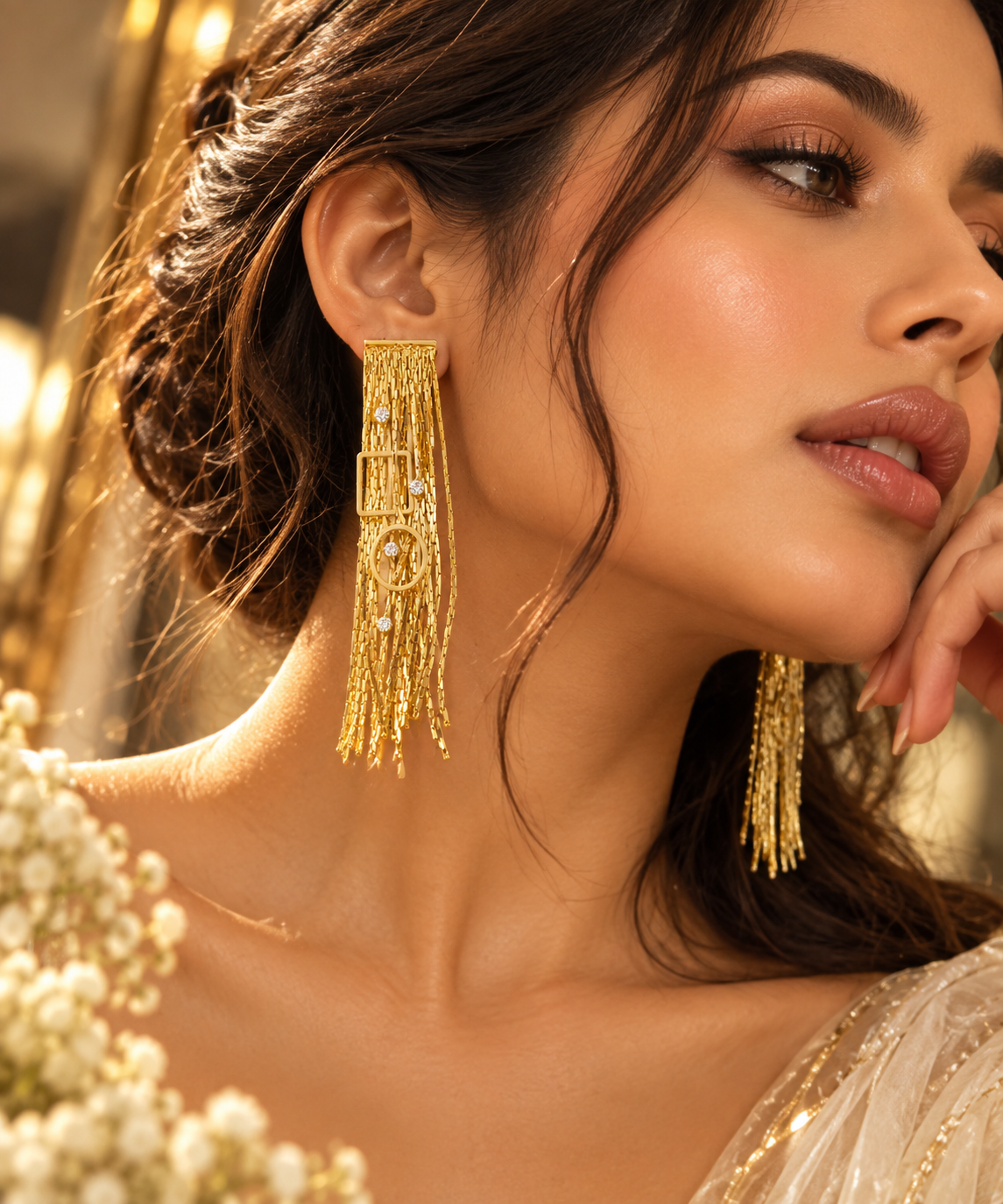 Golden Geometric Tassel Earrings