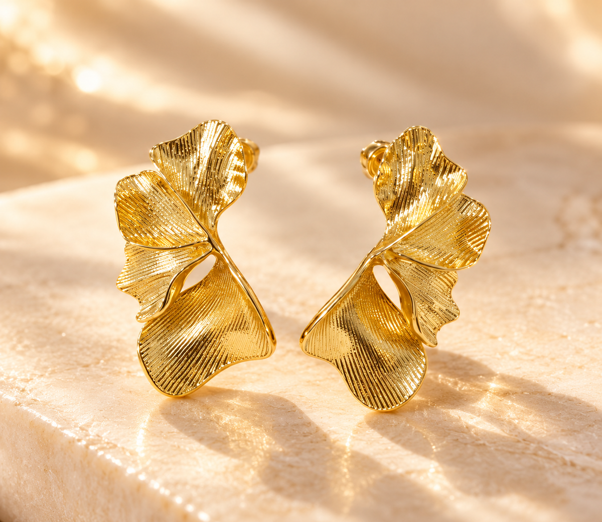 Golden Ginkgo Leaf Earrings
