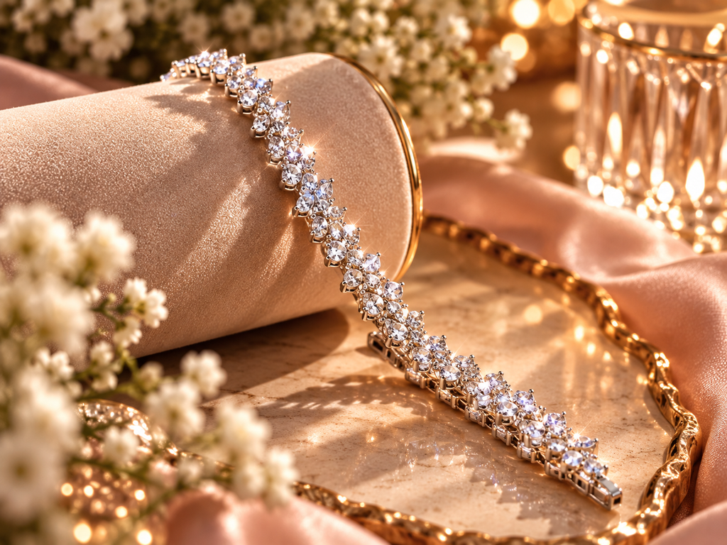 Silver Floral Sparkle Tennis Bracelet