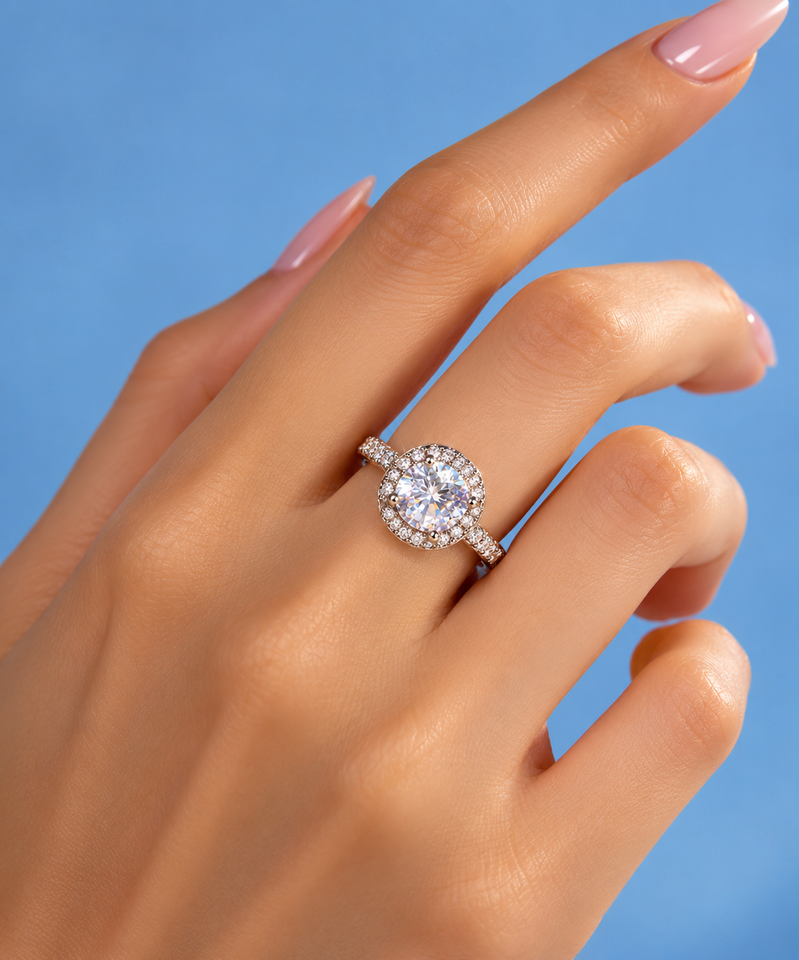 Silver Round Halo Sparkle Adjustable Ring