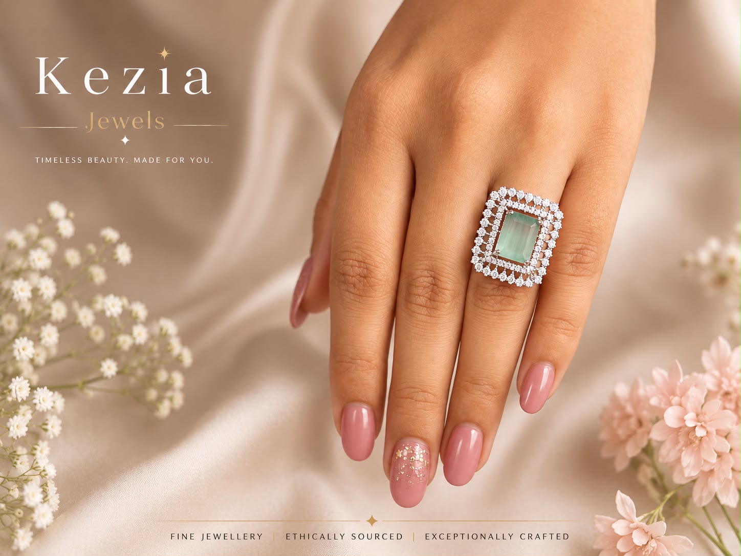 Aqua Green Double Halo CZ Cocktail Ring