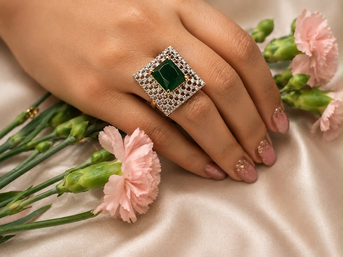 Emerald Pavé CZ Cocktail Ring